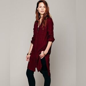 Free People Burgundy Longline Shirt